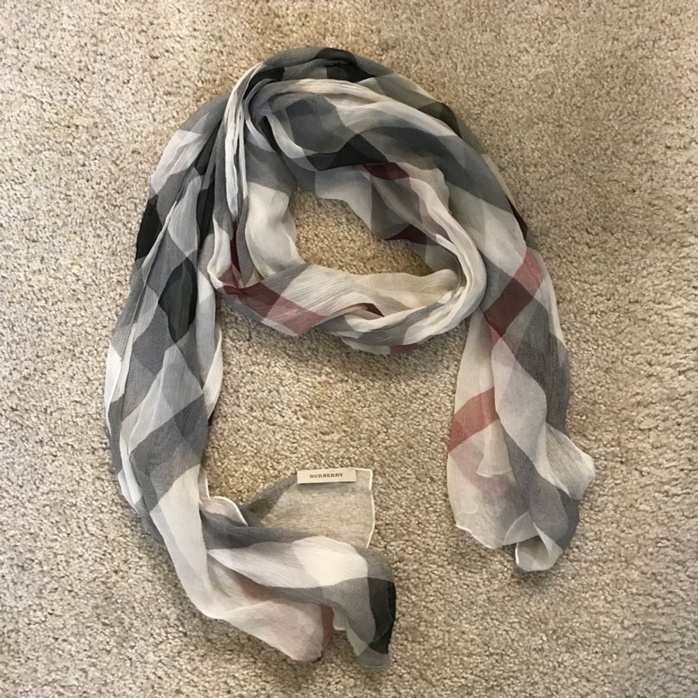 Burberry Women's Sheer Check Scarf - Black, Gray, White, Red